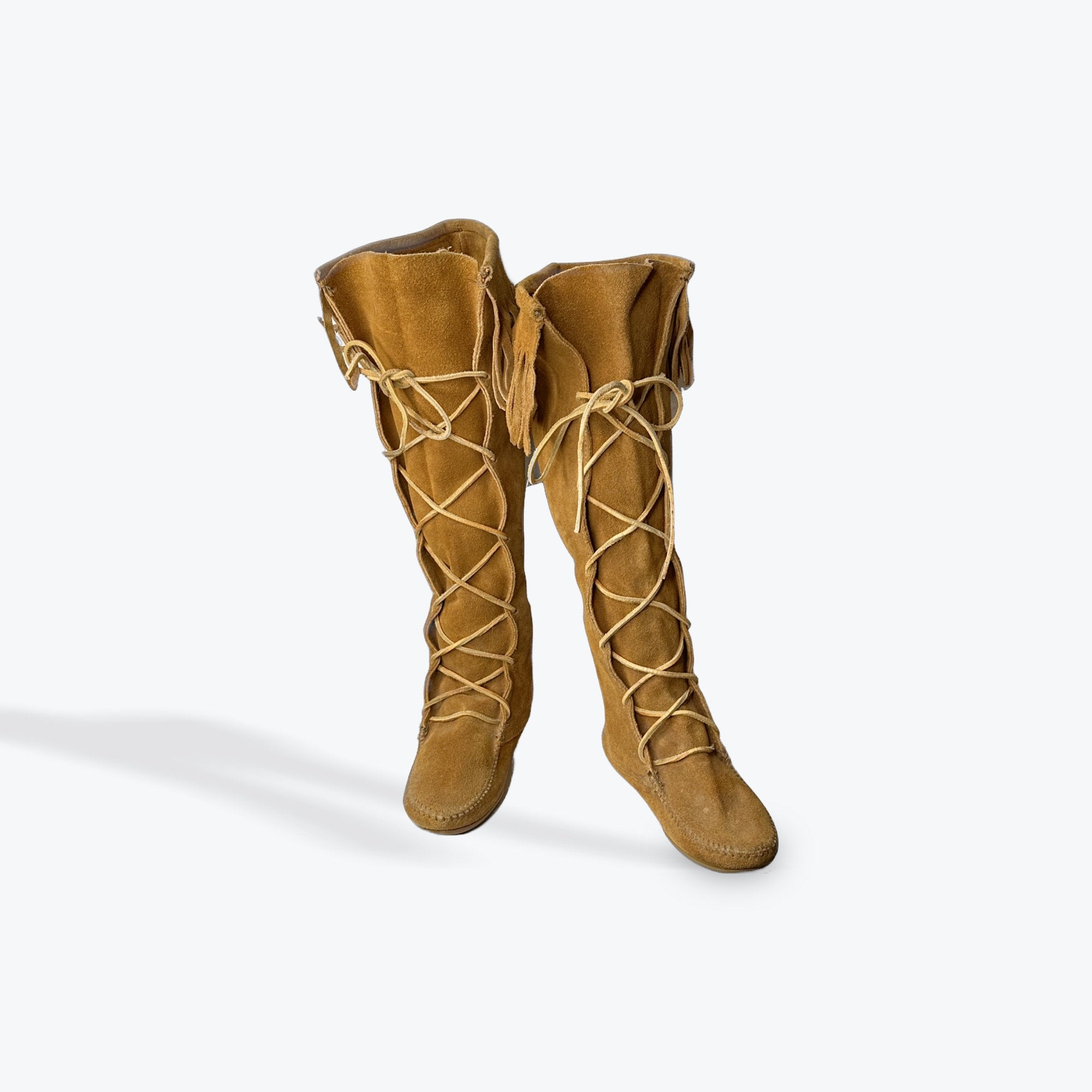 Brown Front Lace Knee High Minnetonka Boot | Bad Madge & Co Shoes