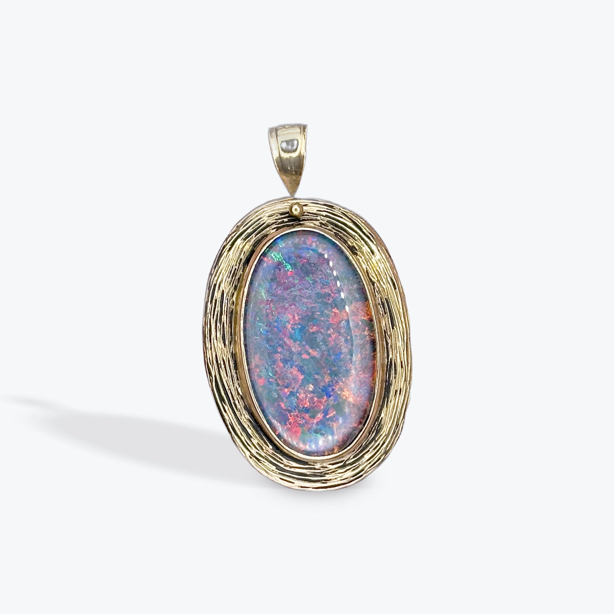 GIA Opal Vintage Pendant 14K Gold Australian Natural Huge Solid Rainbow  6.64 Cts For Sale at 1stDibs